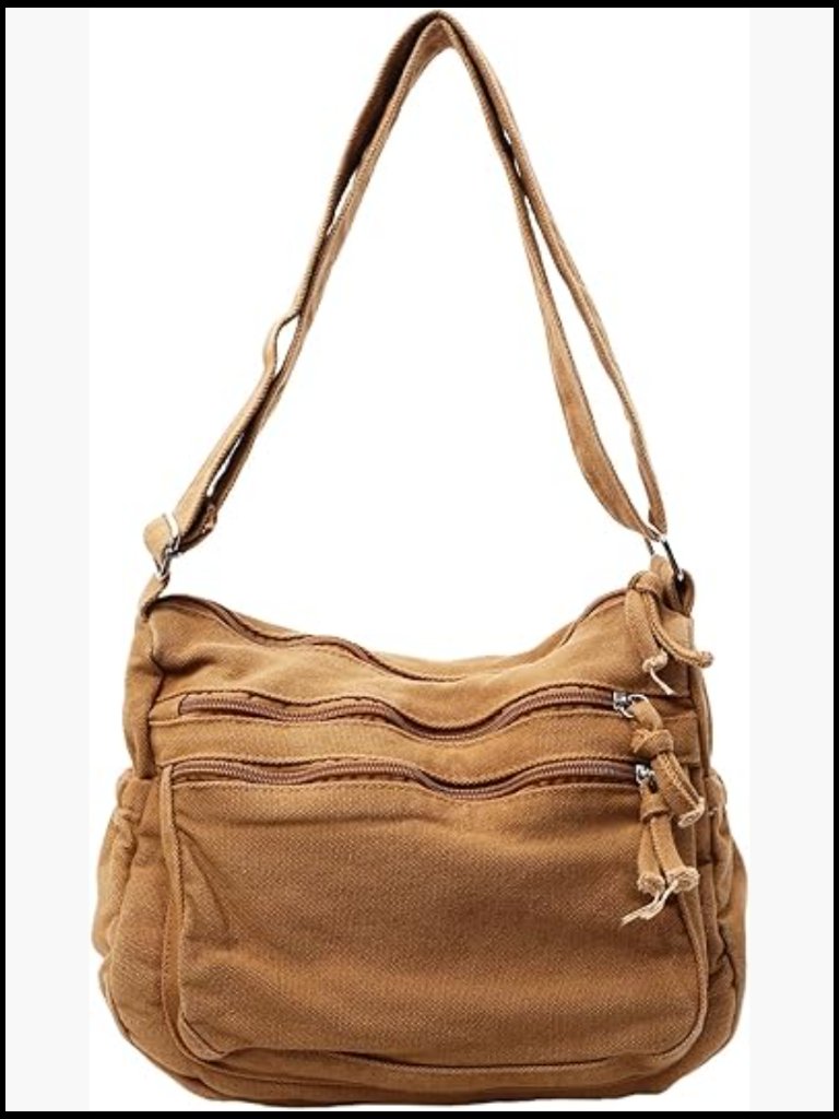 Canvas Crossbody Bag Tote Shoulder Purse Messenger Handbag With Zipper Pockets